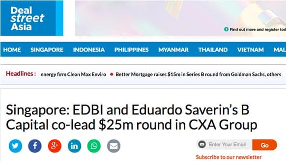 新加坡:EDBI和Eduardo Saverin的B CAPITAL共同领投了CXA集团2500万美元的融资。